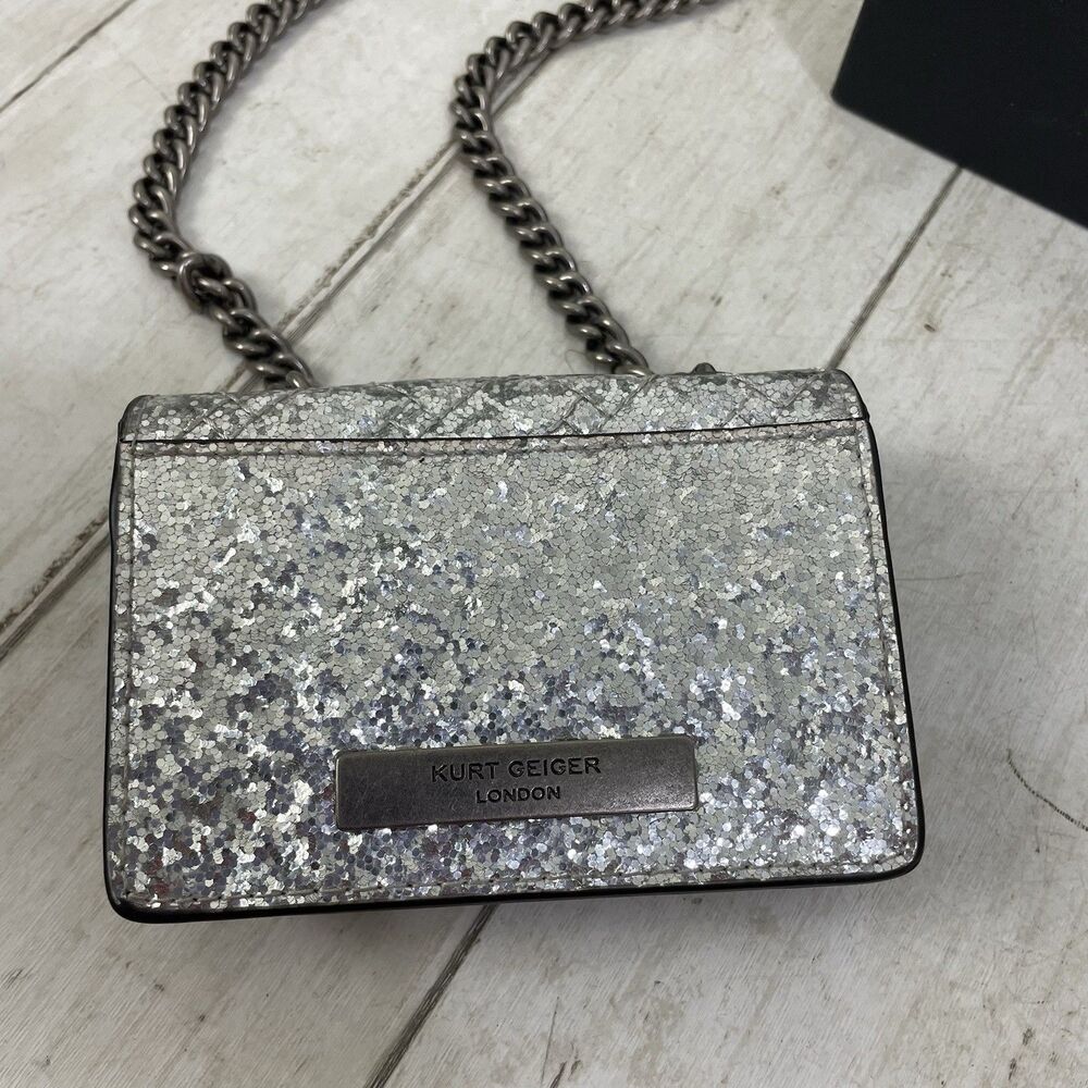 Kurt Geiger London Silver Quilted Micro Crossbody Purse In Box - Picture 4 of 11